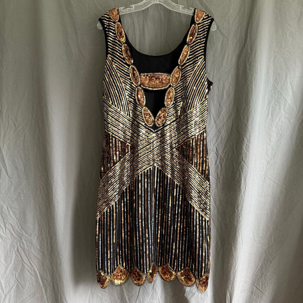 Elegant Black and Gold Sequin Midi Dress